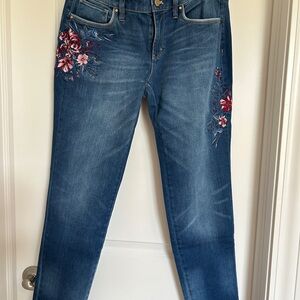 White House Black Market Floral Embroidered Straight Leg Jeans